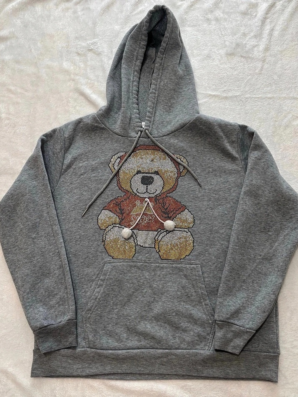 Jera PREMIUM Gray Teddy Bear Pullover Hoodie Size M